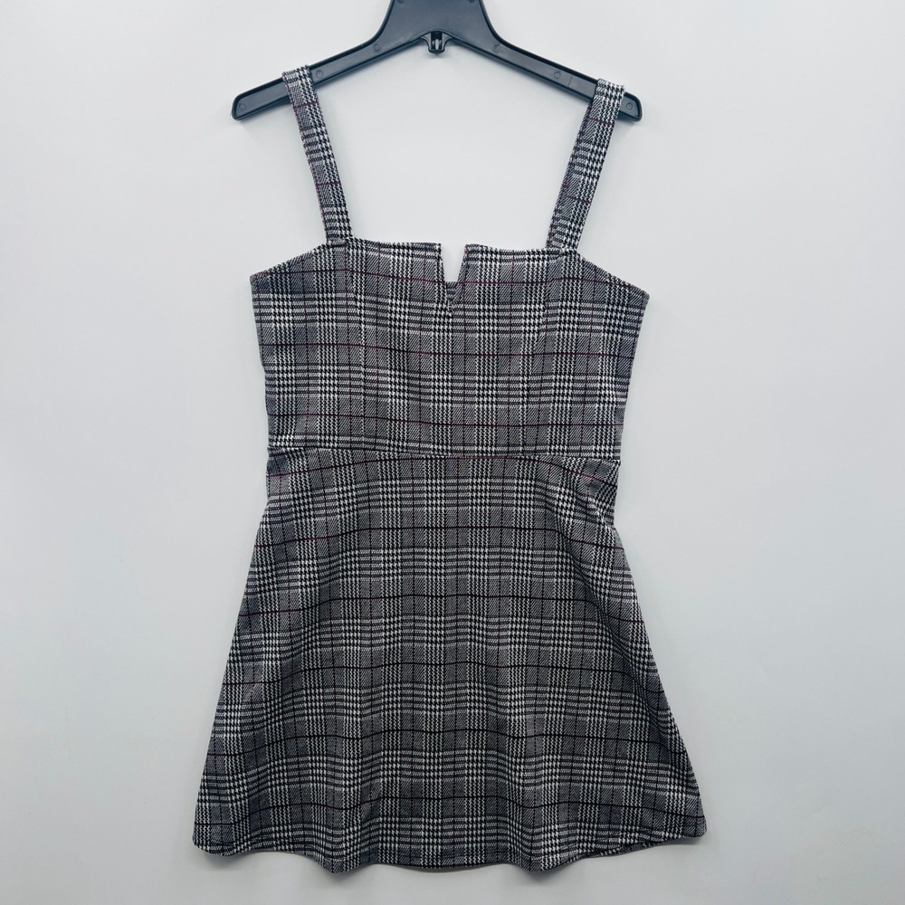 AERO‎ Seriously Soft Womens L Plaid Pinafore Dress Mini Square Neck Sleeveless